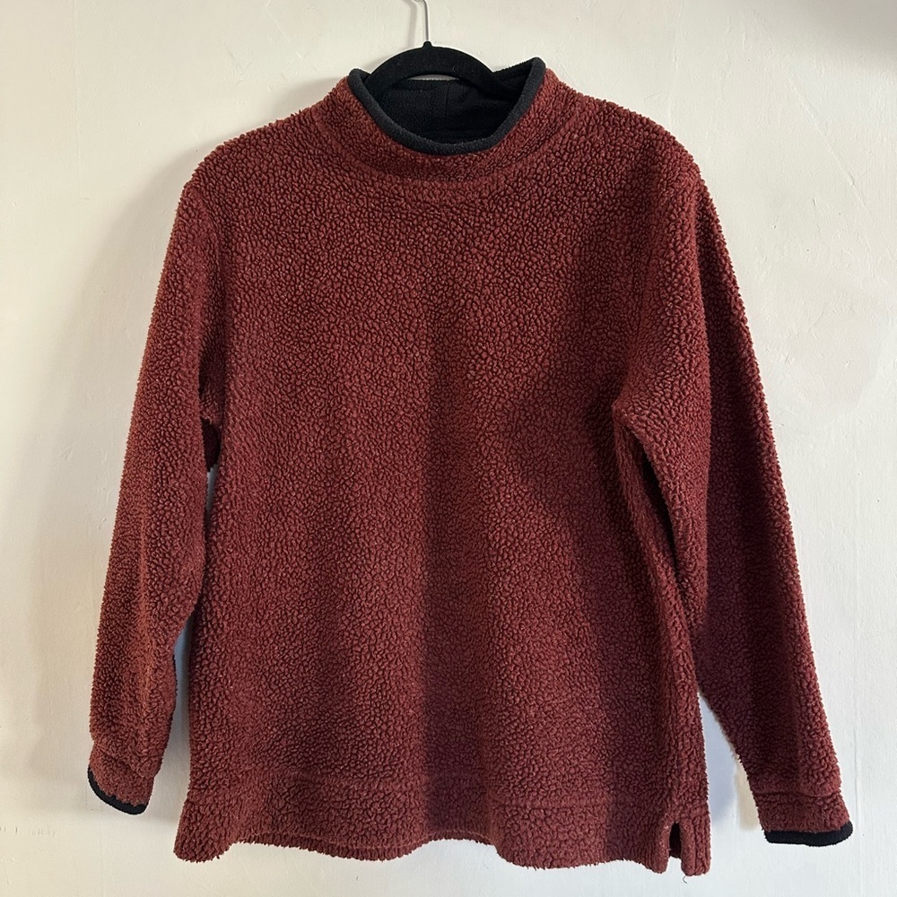 Vintage L.L.Bean Women Size S Sherpa Fleece Pullover Red Mock Neck 2000s Y2K